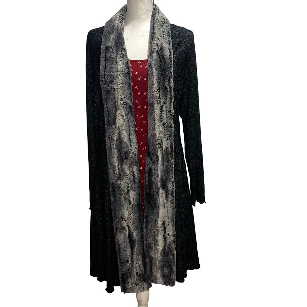 Vine Street Plus Size Gray Open Front Cardigan with Faux Fur TrimSweater1X